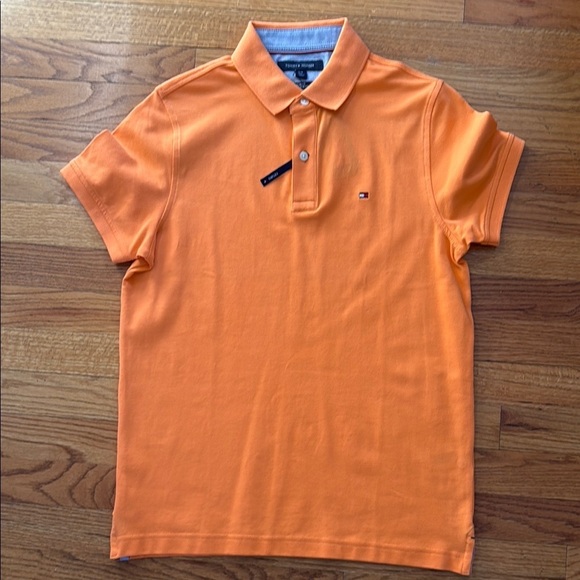 New Tommy Hilfiger Orange Slim Fit Polo Shirt Men Small New with Tags NWT - Picture 1 of 4